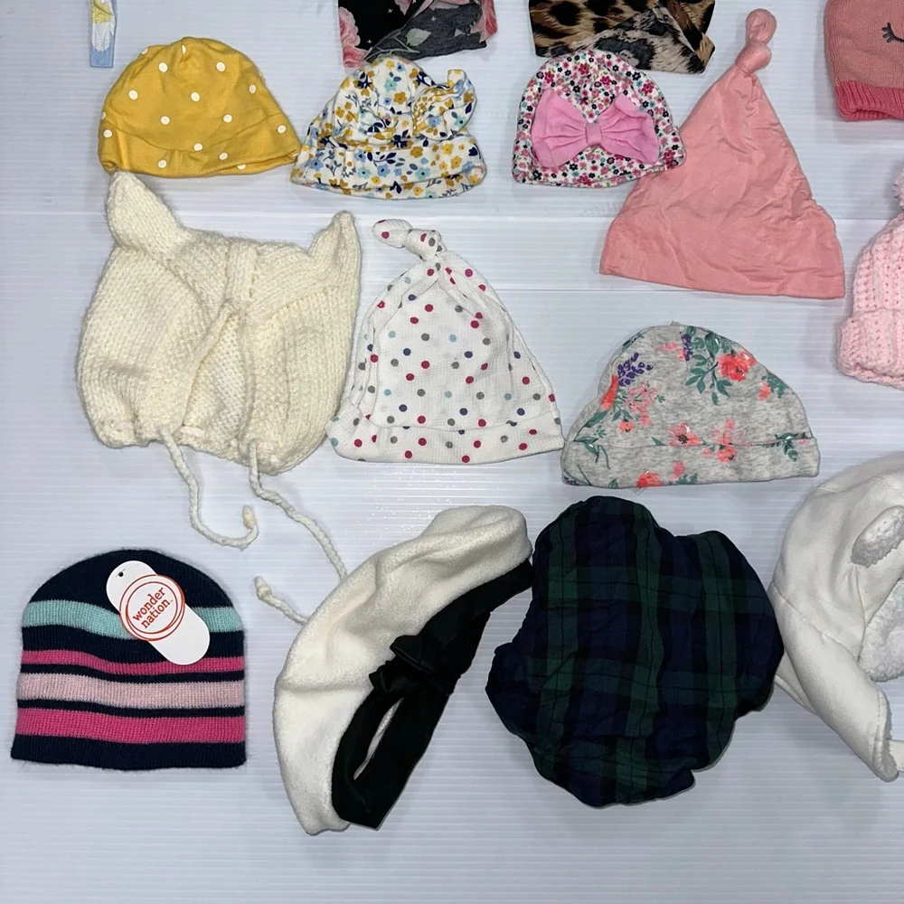 Lot of 18 Baby Girl Assorted Hats Bundle One Size Multi-color Pink